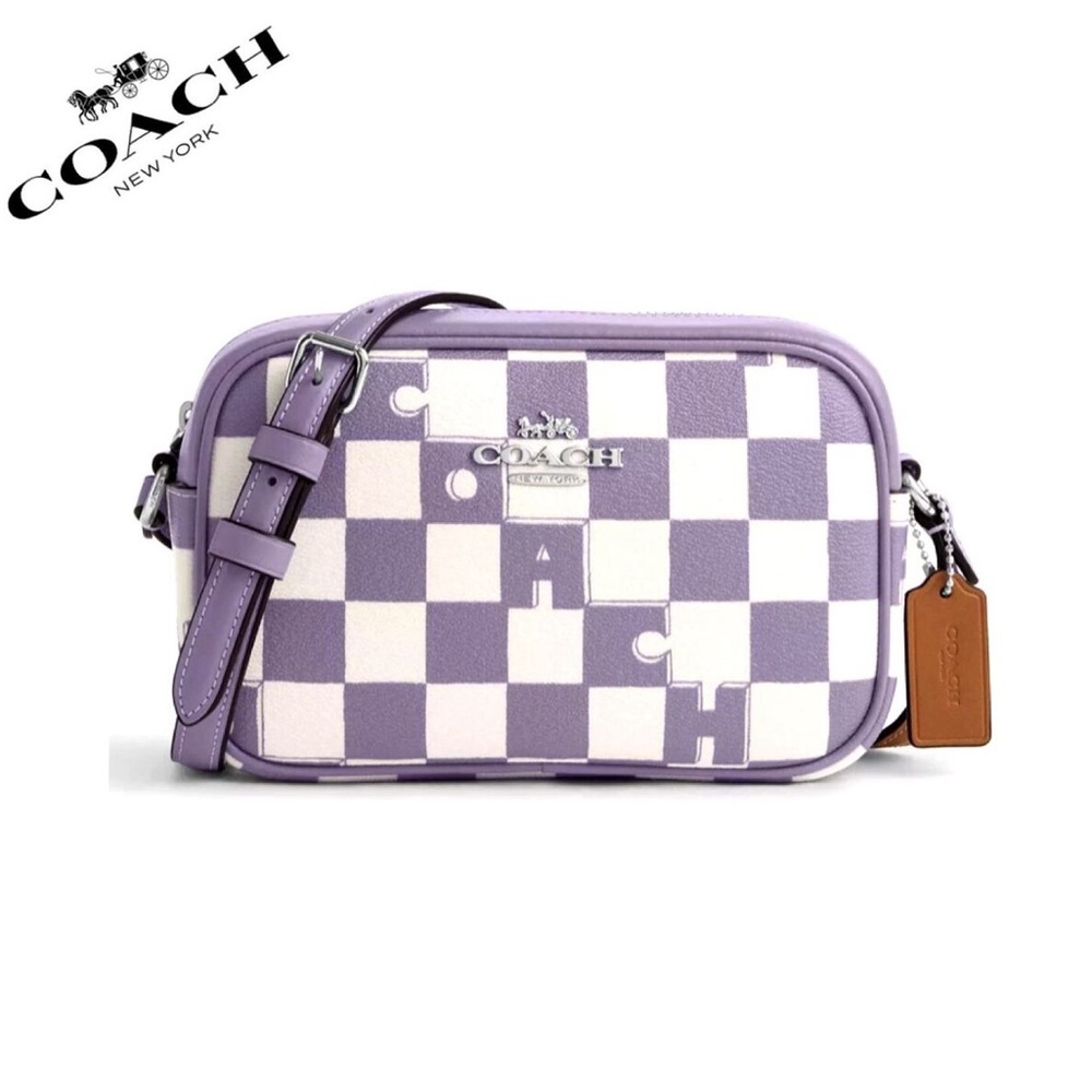 Coach Jamie Lavender and Cream Checkered Crossbody Bag